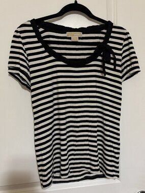 Michael Kors black and white striped shirt with bow